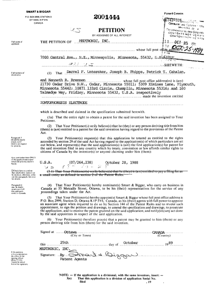 Canadian Patent Document 2001444. Assignment 19891025. Image 2 of 12