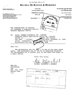 Canadian Patent Document 2002699. Fees 19941107. Image 1 of 1