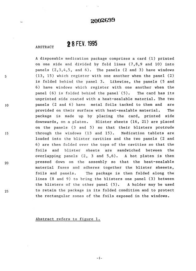 Document de brevet canadien 2002699. Abrégé 19950228. Image 1 de 1