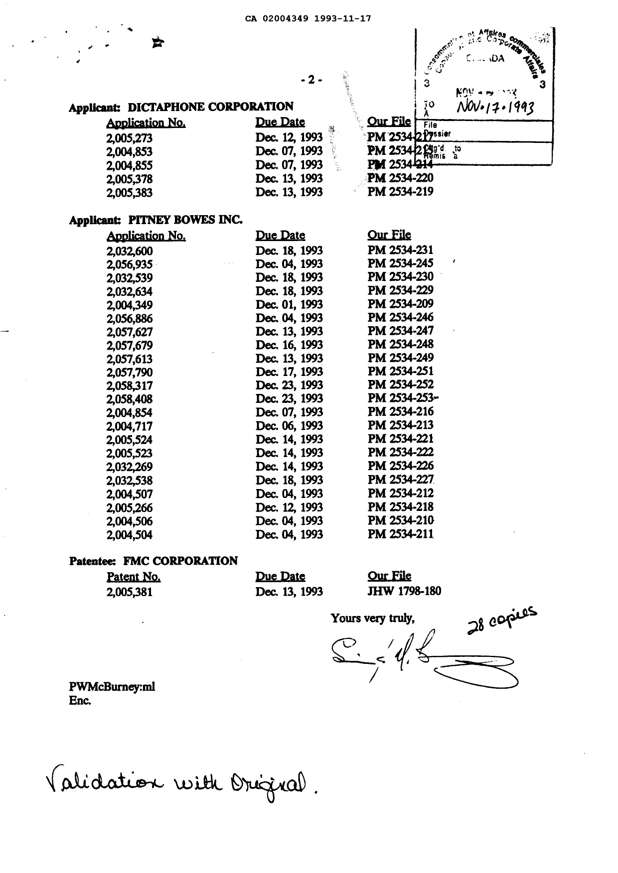 Document de brevet canadien 2004349. Taxes 19931117. Image 1 de 1