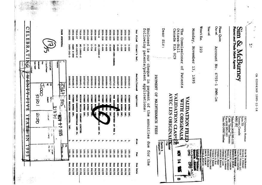 Document de brevet canadien 2004349. Taxes 19951114. Image 1 de 1