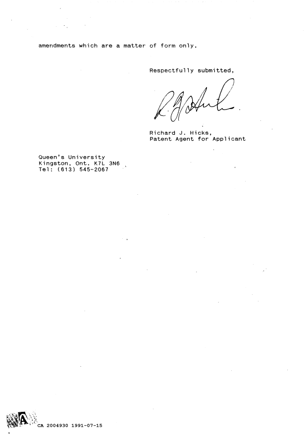 Document de brevet canadien 2004930. Correspondance de la poursuite 19910715. Image 2 de 21
