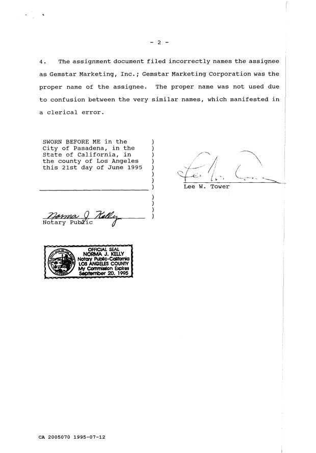 Canadian Patent Document 2005070. Prosecution Correspondence 19950712. Image 3 of 3