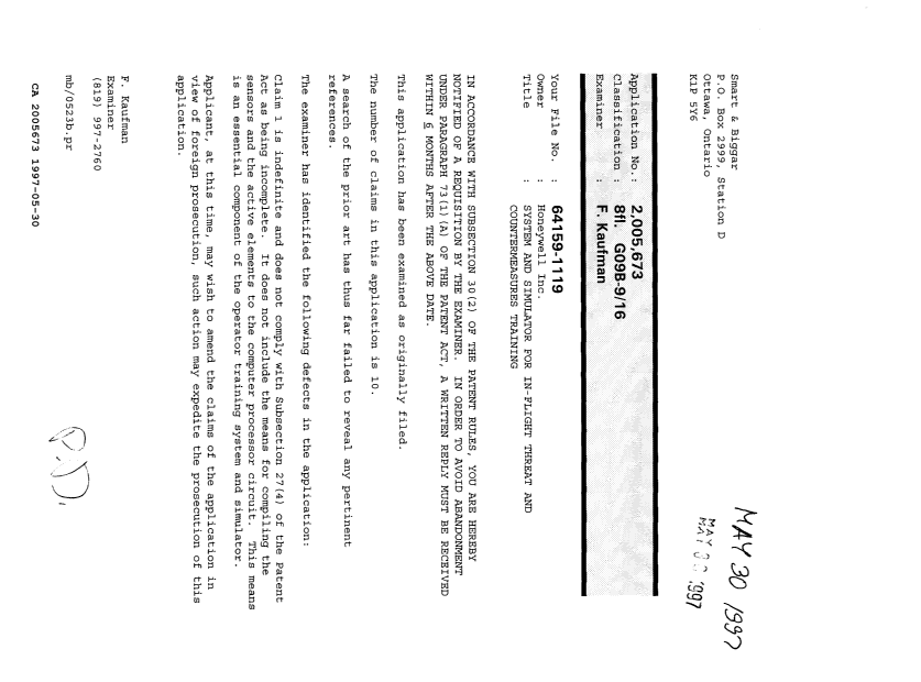 Document de brevet canadien 2005673. Demande d'examen 19970530. Image 1 de 1