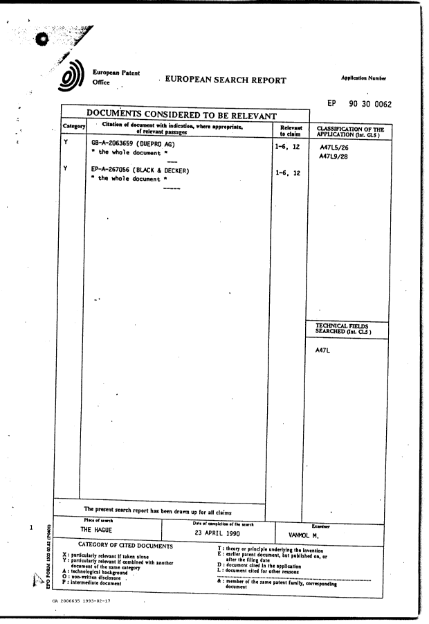 Document de brevet canadien 2006635. Correspondance de la poursuite 19930217. Image 2 de 2