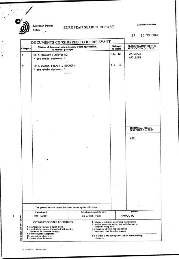 Document de brevet canadien 2006635. Correspondance de la poursuite 19930809. Image 2 de 2