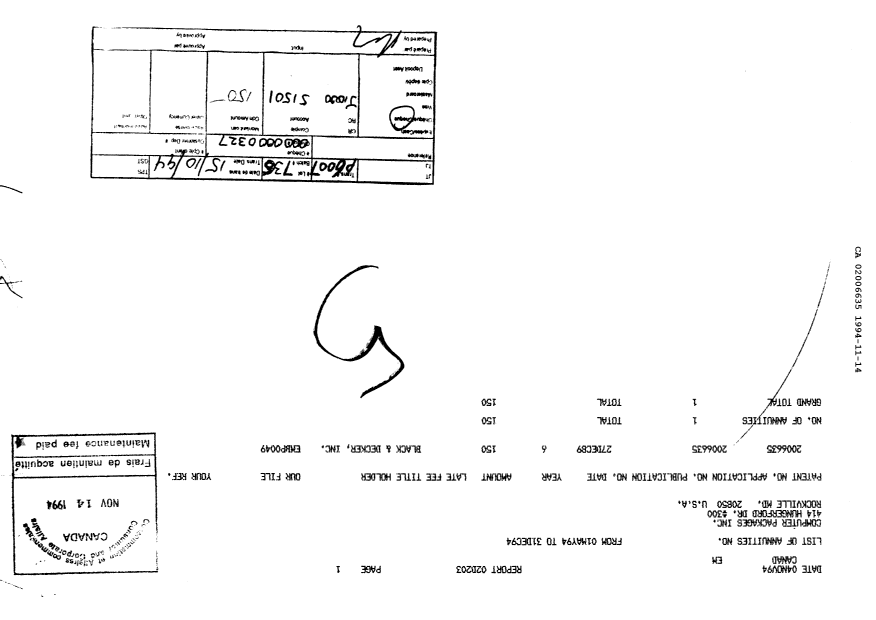 Document de brevet canadien 2006635. Taxes 19941114. Image 1 de 1