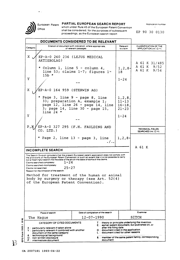 Canadian Patent Document 2007181. Prosecution Correspondence 19930422. Image 2 of 3