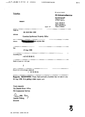 Canadian Patent Document 2007181. Correspondence 19951220. Image 2 of 7