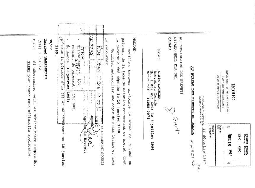 Document de brevet canadien 2007453. Taxes 19971216. Image 1 de 1