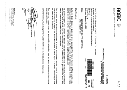 Canadian Patent Document 2007453. Correspondence 20100810. Image 1 of 1