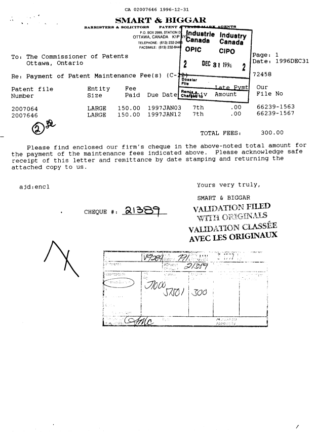Document de brevet canadien 2007646. Taxes 19961231. Image 1 de 1