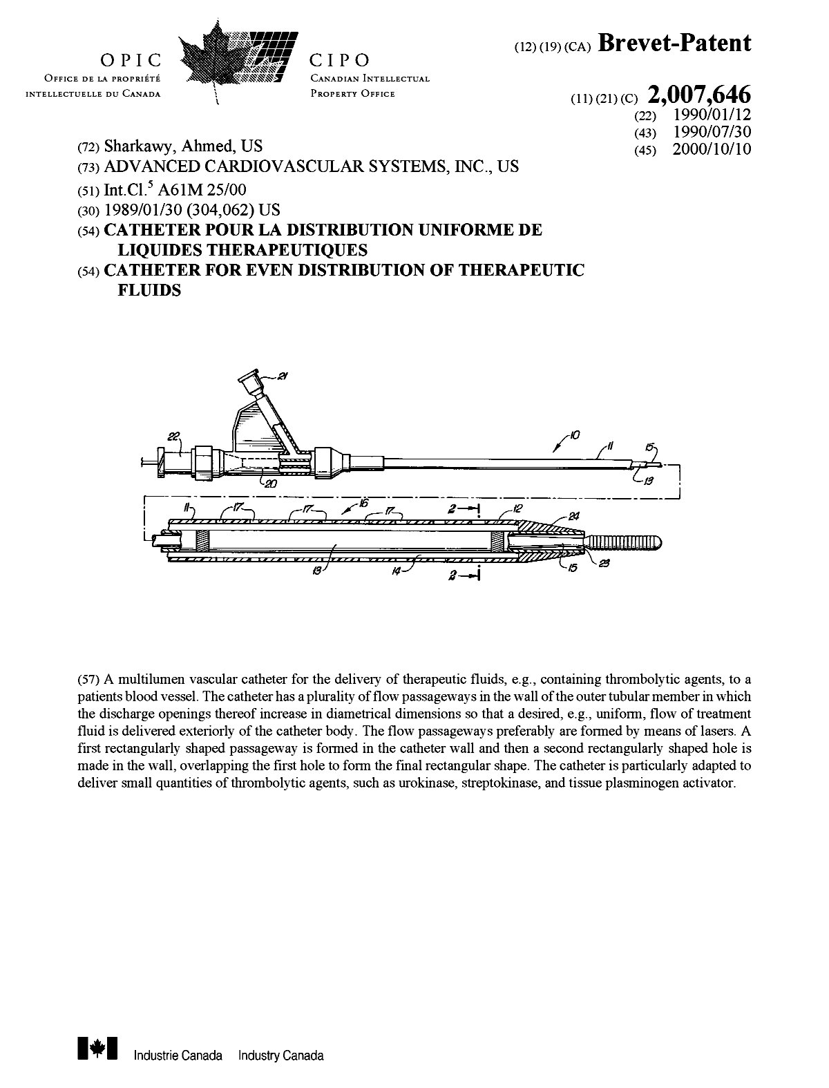 Canadian Patent Document 2007646. Cover Page 20000915. Image 1 of 1