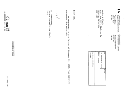 Document de brevet canadien 2008066. Lettre du bureau 19900216. Image 1 de 1