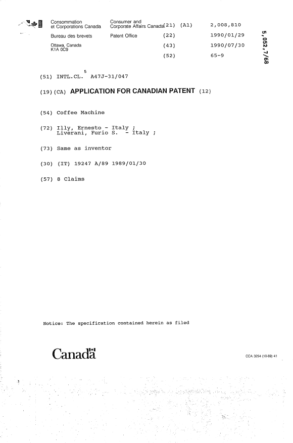 Canadian Patent Document 2008810. Cover Page 19940205. Image 1 of 1