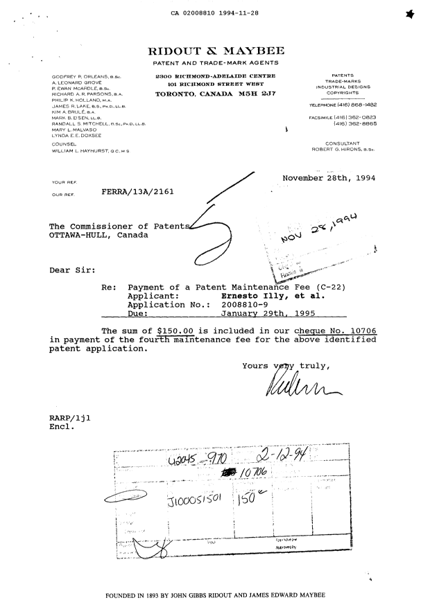 Canadian Patent Document 2008810. Fees 19941128. Image 1 of 1