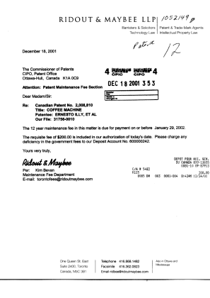 Document de brevet canadien 2008810. Taxes 20011218. Image 1 de 1