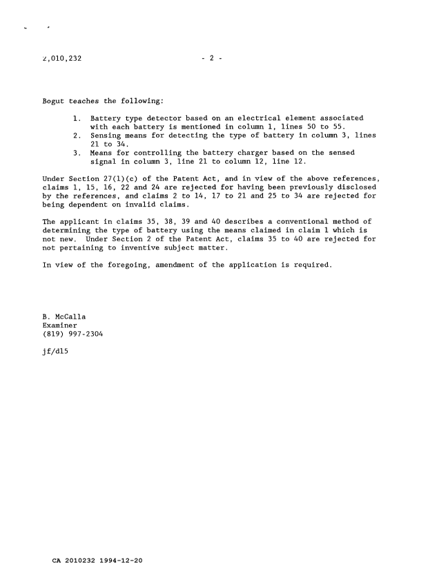 Document de brevet canadien 2010232. Demande d'examen 19941220. Image 2 de 2