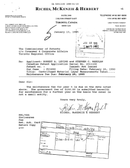 Canadian Patent Document 2011100. Fees 19941213. Image 1 of 1
