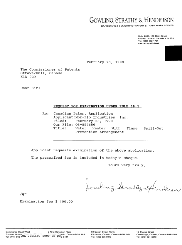 Document de brevet canadien 2011198. Correspondance de la poursuite 19900228. Image 1 de 1