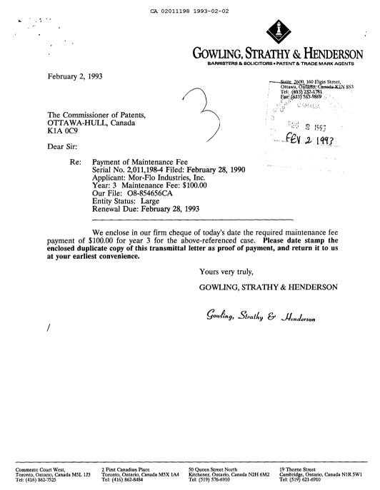Document de brevet canadien 2011198. Taxes 19930202. Image 1 de 1