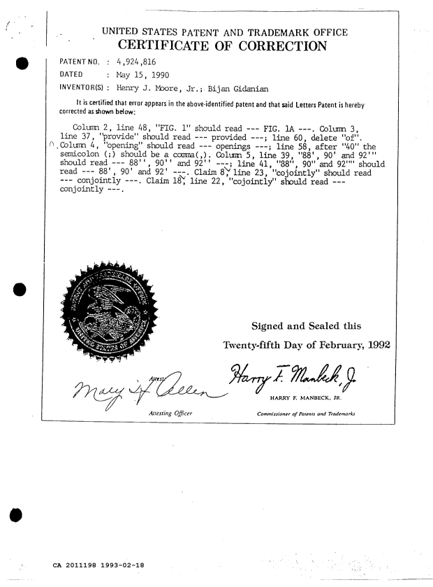 Document de brevet canadien 2011198. Correspondance de la poursuite 19930218. Image 5 de 5