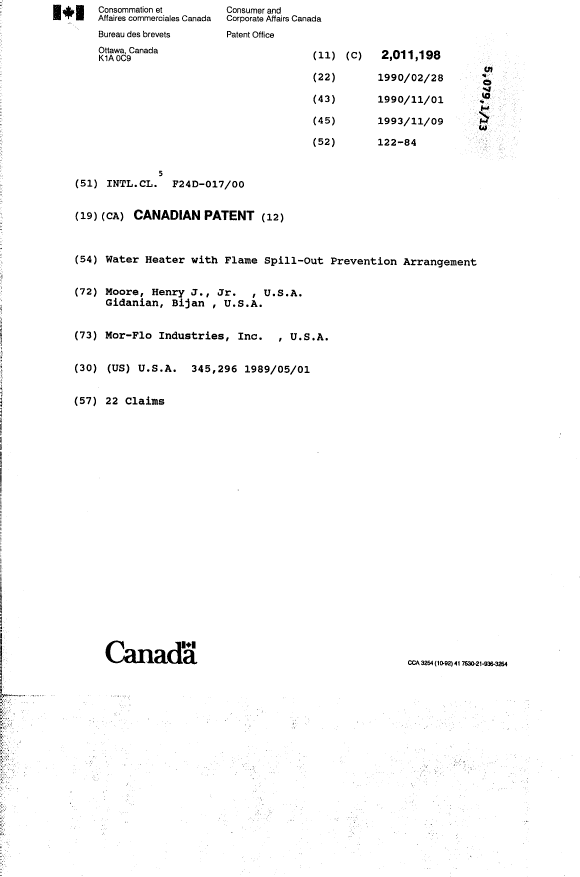 Document de brevet canadien 2011198. Page couverture 19940709. Image 1 de 1