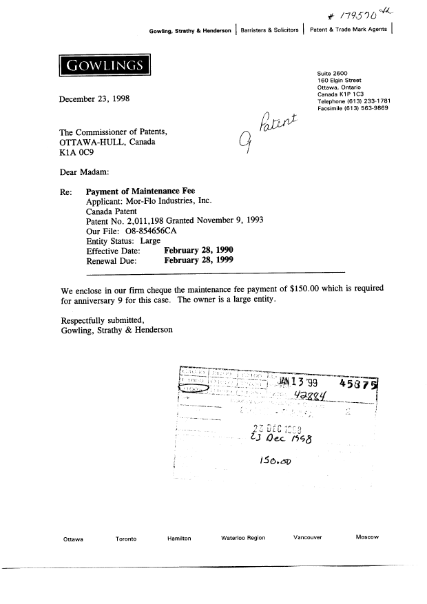 Document de brevet canadien 2011198. Taxes 19981223. Image 1 de 1