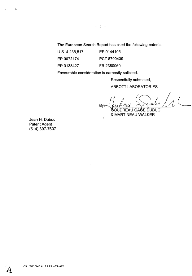 Document de brevet canadien 2013414. Correspondance de la poursuite 19970702. Image 2 de 2
