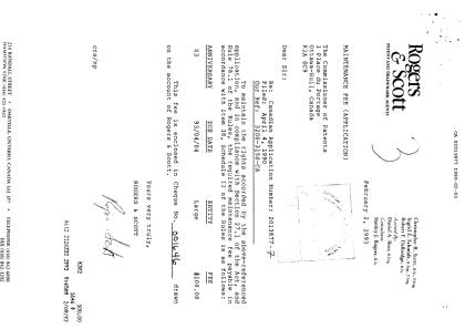 Canadian Patent Document 2013877. Fees 19930203. Image 1 of 1