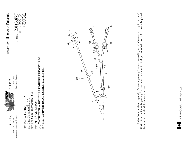 Canadian Patent Document 2013877. Cover Page 20000906. Image 1 of 1