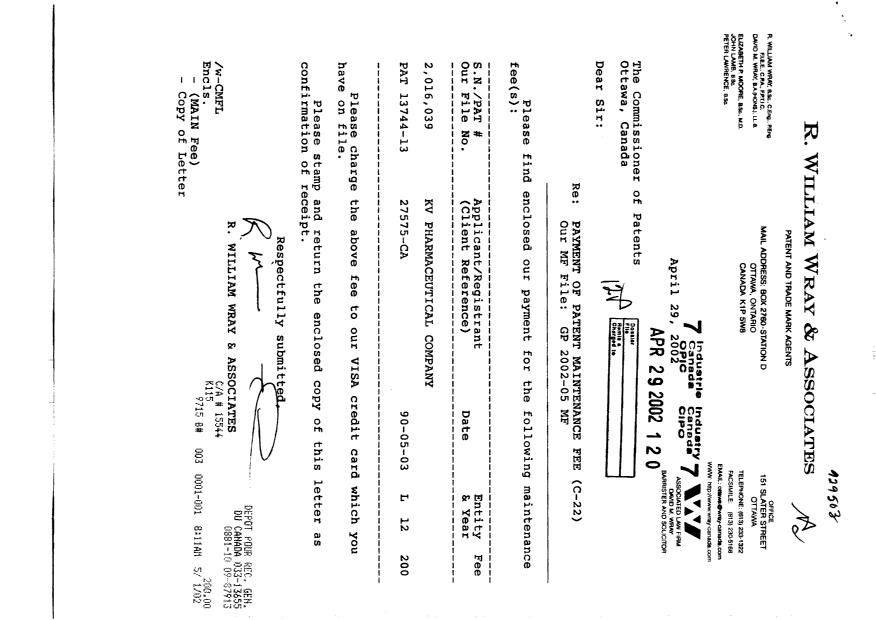 Document de brevet canadien 2016039. Taxes 20020429. Image 1 de 1