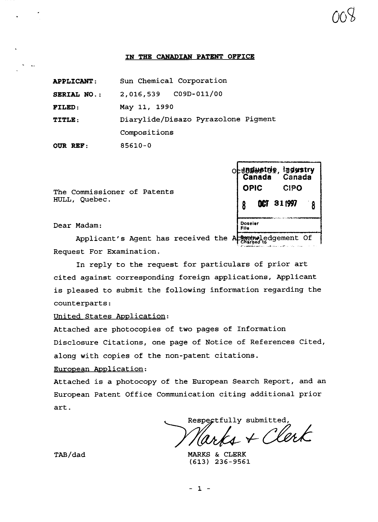 Document de brevet canadien 2016539. Poursuite-Amendment 19971031. Image 1 de 1