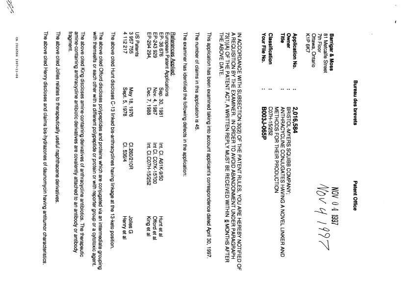 Document de brevet canadien 2016584. Demande d'examen 19971104. Image 1 de 2