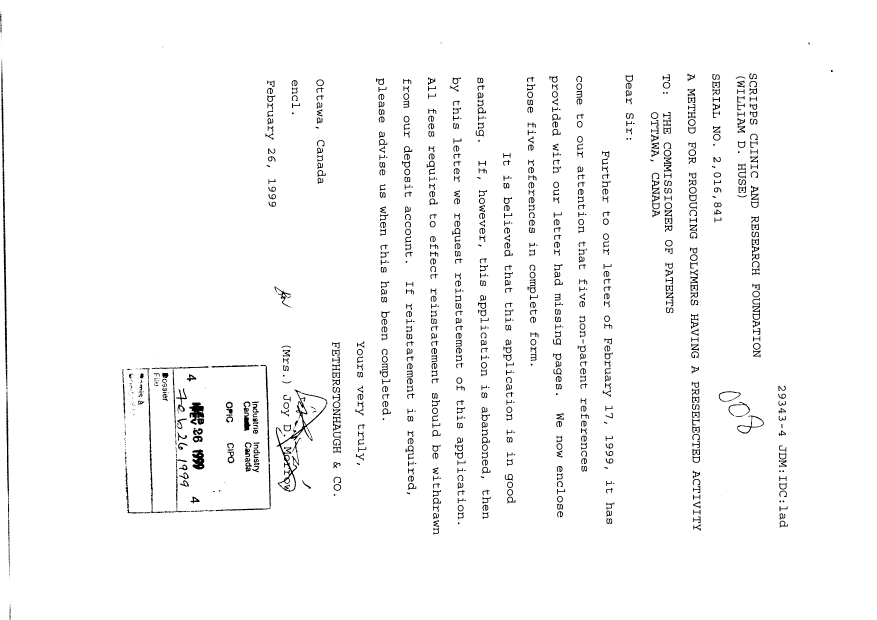 Document de brevet canadien 2016841. Poursuite-Amendment 19990226. Image 1 de 1