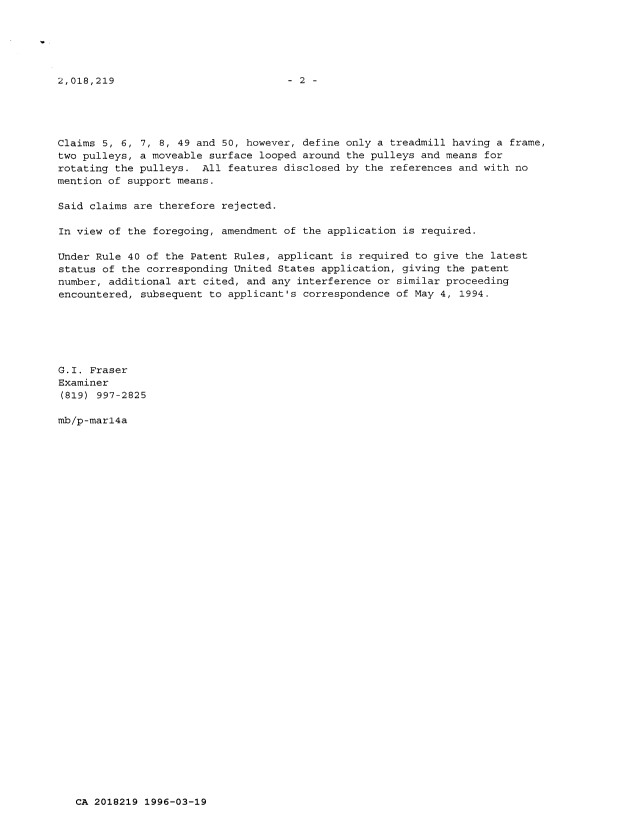 Document de brevet canadien 2018219. Demande d'examen 19960319. Image 2 de 2