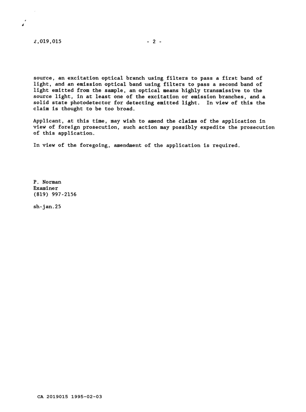 Document de brevet canadien 2019015. Demande d'examen 19950203. Image 2 de 2