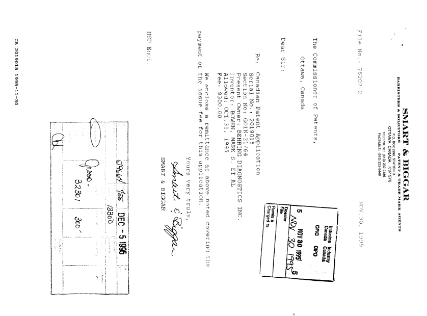 Document de brevet canadien 2019015. Correspondance reliée au PCT 19951130. Image 1 de 1