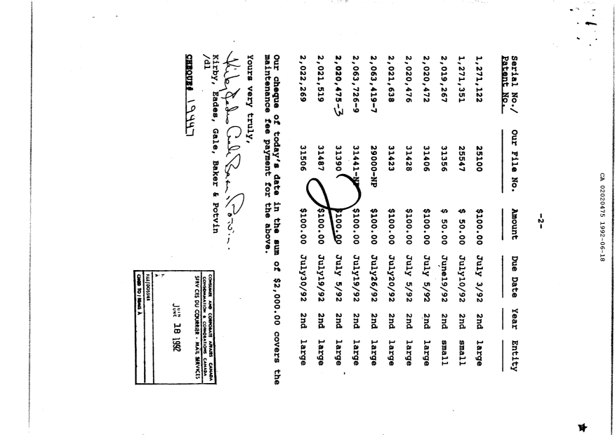 Document de brevet canadien 2020475. Taxes 19920618. Image 1 de 1