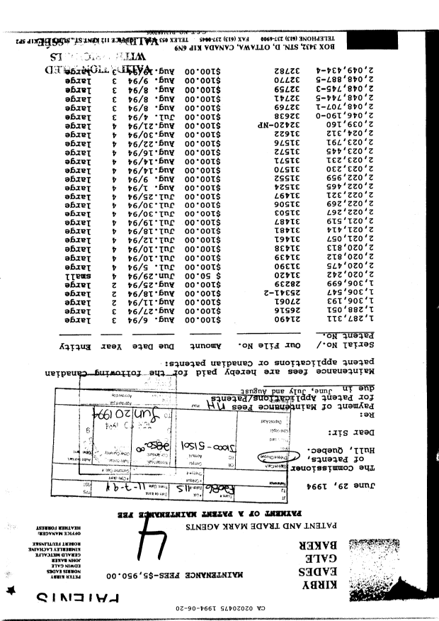 Canadian Patent Document 2020475. Fees 19940620. Image 1 of 1
