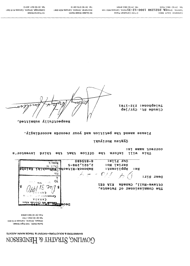 Canadian Patent Document 2021298. PCT Correspondence 19901231. Image 1 of 1