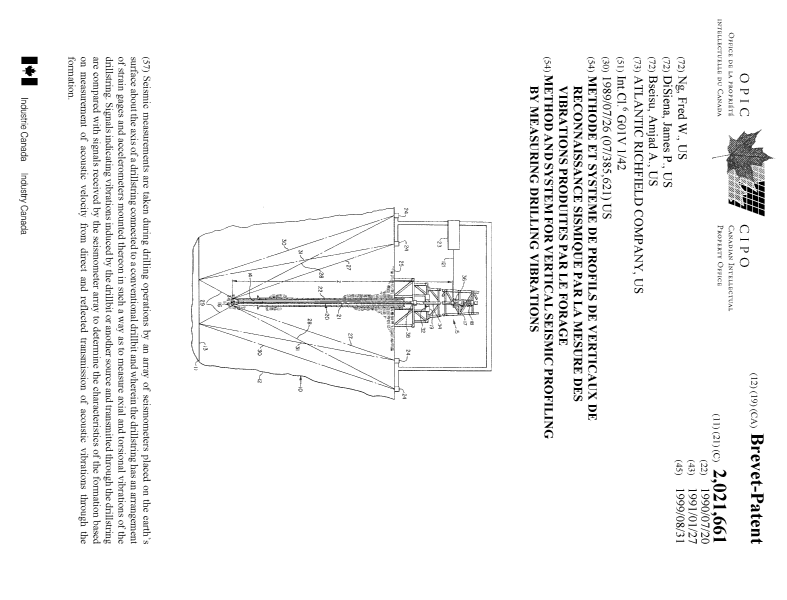 Document de brevet canadien 2021661. Page couverture 19990824. Image 1 de 1