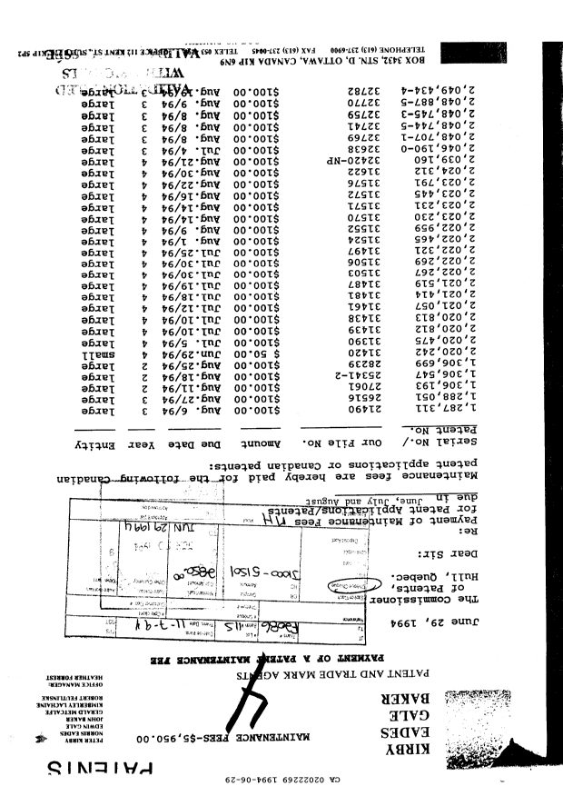 Canadian Patent Document 2022269. Fees 19940629. Image 1 of 1