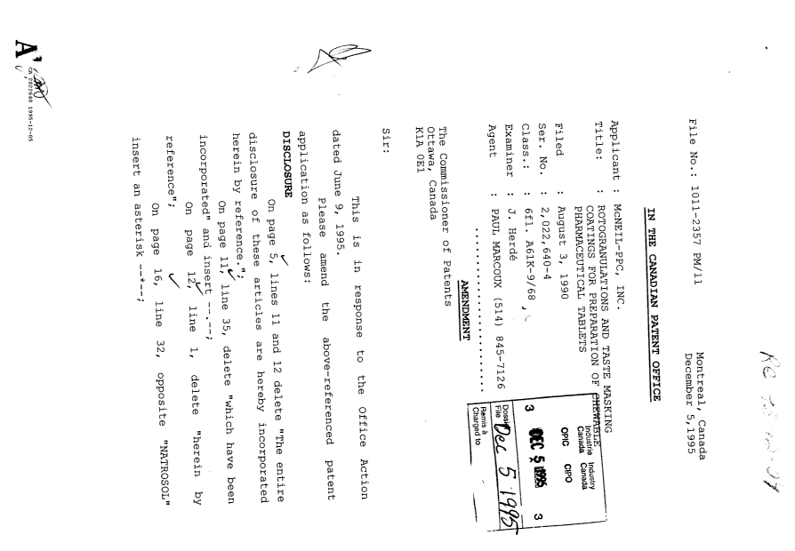 Document de brevet canadien 2022640. Poursuite-Amendment 19941205. Image 1 de 3