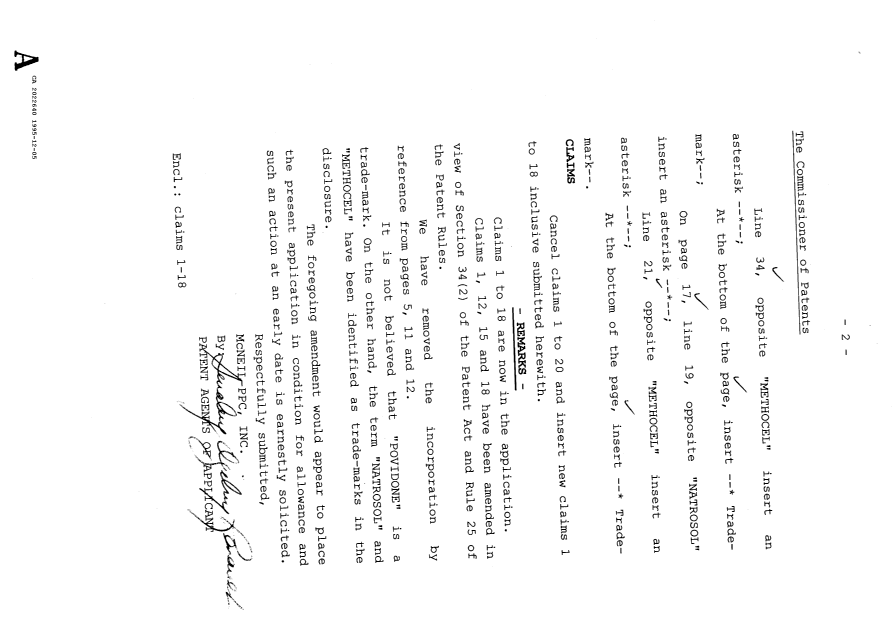 Canadian Patent Document 2022640. Prosecution-Amendment 19941205. Image 2 of 3