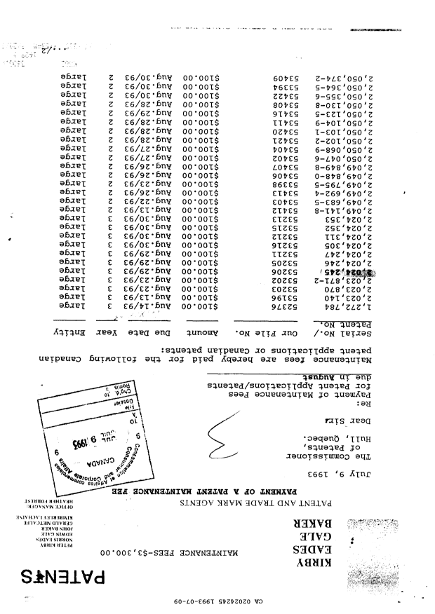 Canadian Patent Document 2024245. Fees 19930709. Image 1 of 1