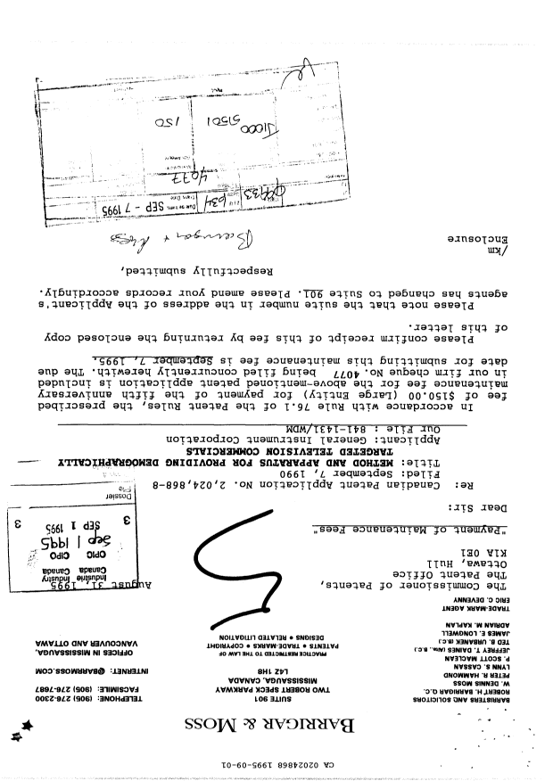 Canadian Patent Document 2024868. Fees 19950901. Image 1 of 1