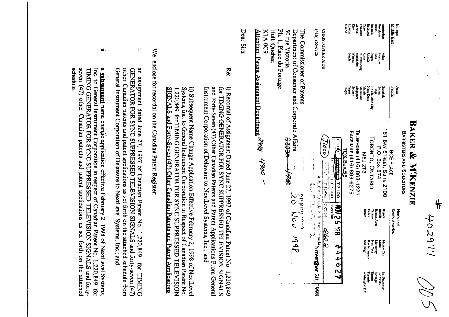 Canadian Patent Document 2024868. Assignment 19981120. Image 1 of 21