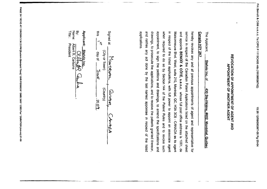 Document de brevet canadien 2025201. Correspondance 20091209. Image 2 de 4