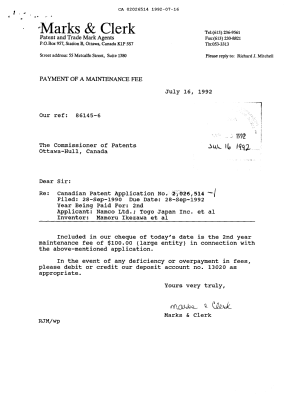 Document de brevet canadien 2026514. Taxes 19920716. Image 1 de 1
